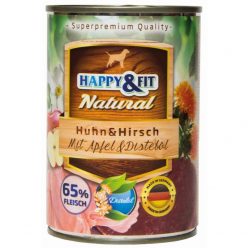   Happy&Fit Natural Dog Konzerv Csirke & Szarvas Almával & Sáfrányolajjal 400g