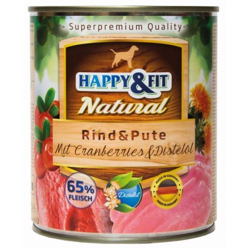 Happy&Fit Natural Dog Konzerv Marha & Pulyka Áfonyával & Sáfrányolajjal 800g