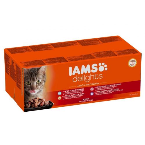 Iams Cat Delights Land & sea Multipack Aszpikban nedves macskatáp 48x85g