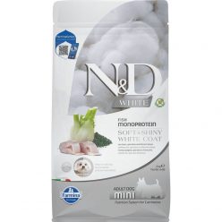   N&D Soft&Shiny White Coat Dog tengeri sügér, spirulina&édeskömény adult mini 2kg