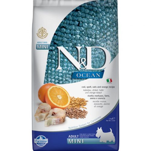 N&D Dog Ocean tőkehal, tönköly, zab & narancs adult mini 2,5kg