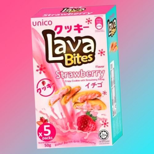 Unico Lava Bites Strawberry eper krémmel töltött keksz 200g