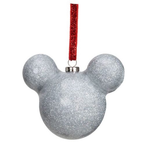 Mickey Egér fej formájú ezüst glitteres karácsonyfadísz