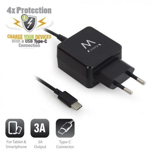 Ewent EW1305 Home Charger 3A with a USB Type-C connector Black