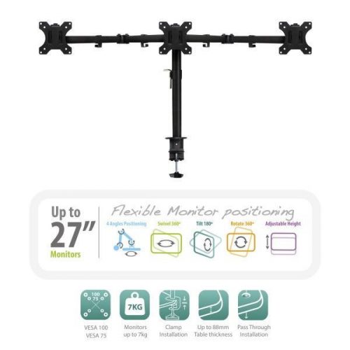 Ewent EW1513 Desk Mount For 3 Monitors Up To 27" With VESA Black