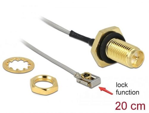 DeLock Antenna Cable RP-SMA jack bulkhead to MHF® I LK plug 1.13 20cm thread length 10mm splash proof