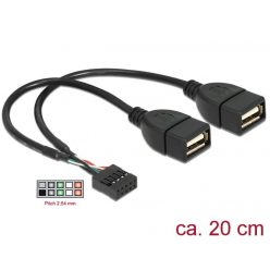   DeLock USB Cable Pin header female > 2 x USB 2.0 type-A female 20cm