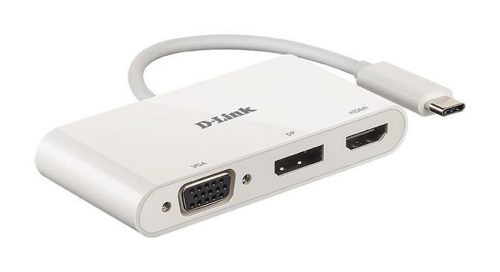 D-Link 3‑in‑1 USB‑C to HDMI/VGA/DisplayPort Adapter White