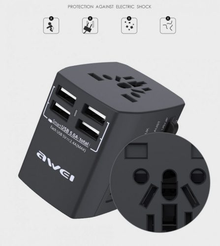 AWEI C-36 4xUSB Travel adapter Black