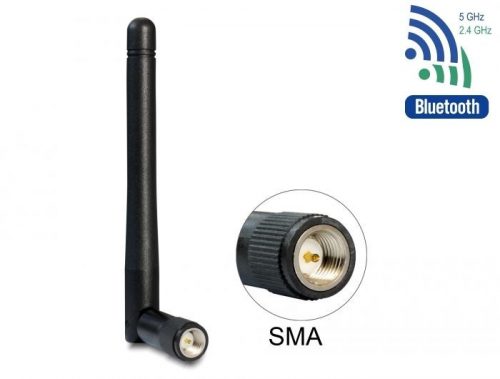 DeLock WLAN 802.11 ac/a/b/g/n Antenna SMA plug 2 dBi omnidirectional with tilt joint Black