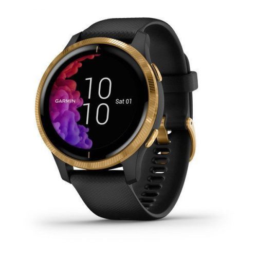 Garmin Venu Gold Stainless Steel Bezel with Black Case and Silicone Band