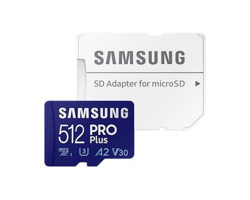 Samsung 512GB microSDXC Pro Plus (2021) Class10 U3 A2 V30 + adapterrel