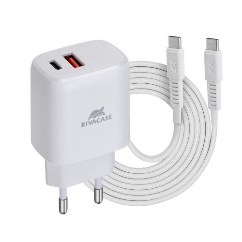 RivaCase PS4192 WD4 WD4 Wall Charger 20W PD/QC 3.0/ 1 USB-C and USB-A + Type С-Type C Cable White