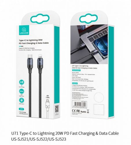 Usams U71 Type-C to Lightning 20W PD Fast Charging & Data Cable 2m Black