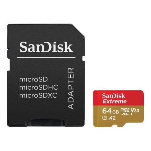 Sandisk 64GB microSDXC Class 10 U3 V30 A2 Extreme Action Cams and Drones + adapterrel