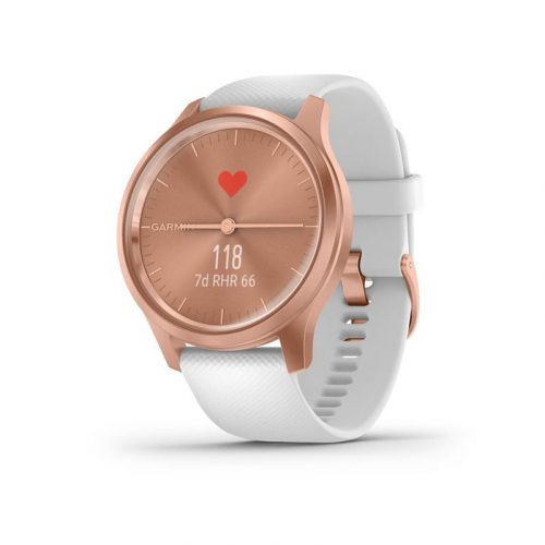 Garmin Vivomove Style Rose Gold Aluminum Case with White Silicone Band