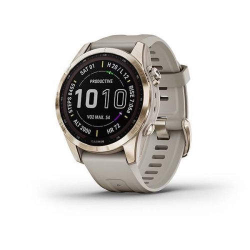 Garmin fenix 7S Sapphire Solar Edition Cream Gold Titanium with Light Sand Band