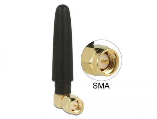 DeLock WLAN 802.11 b/g/n Antenna SMA plug 90° 2 dBi omnidirectional fixed with flexible material Black