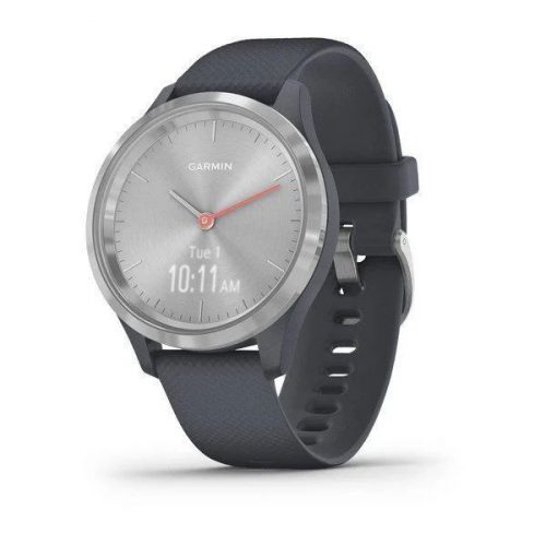 Garmin Vivomove 3S Silver Stainless Steel Bezel with Granite Blue Case and Silicone Band