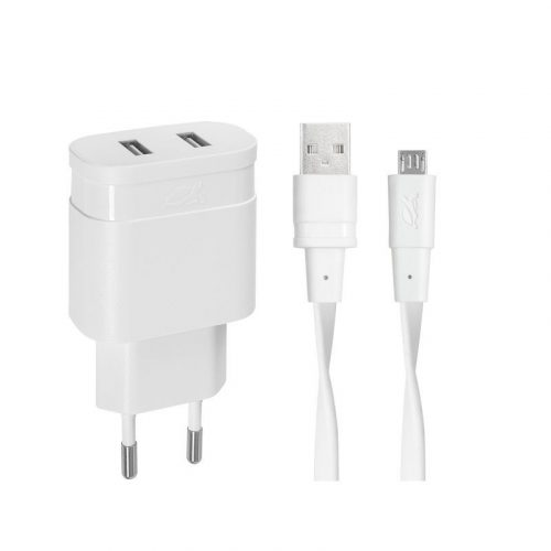 RivaCase PS4122 WD1 wall charger 2,4A/ 2USB with microUSB cable White