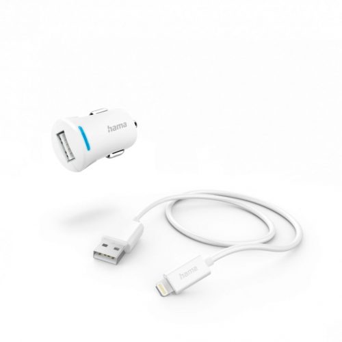 Hama Car Charger with Lightning Charging Cable 12W 1m White