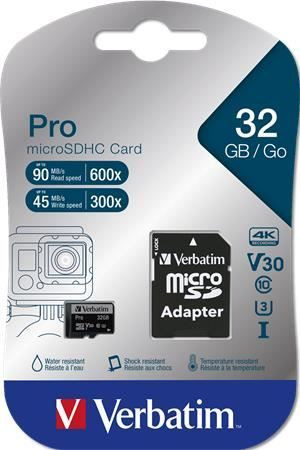 Verbatim 32GB SDHC Verbatim UHS-I Pro Class10 U3 V30 + adapterrel