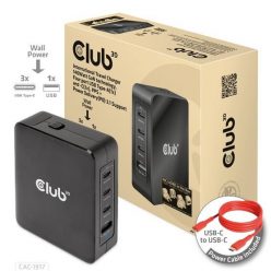   Club3D International Travel Charger 140W GaN technology Four port USB Type-A(1x) and -C(3x) PPS + Power Delivery(PD) 3.1 Support