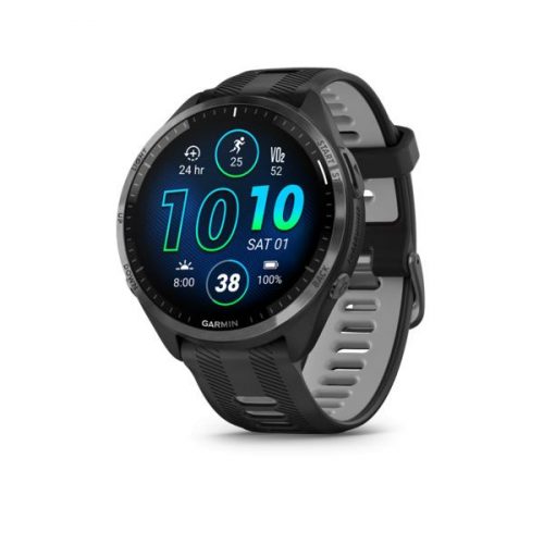 Garmin Forerunner 965 Carbon Grey DLC Titanium Bezel with Black Case and Black/Powder Grey Silicone Band