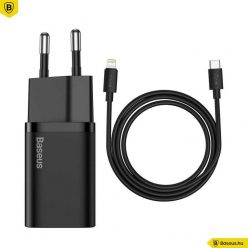   Baseus Super Si 1C 20W Wall Charger with USB-C/Lightning Cable Black