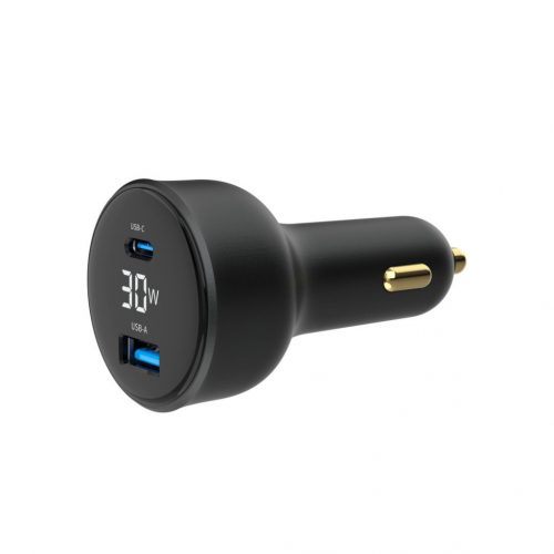 Gembird 2-Port USB Car Fast Charger Type-C PD LCD 30W Black