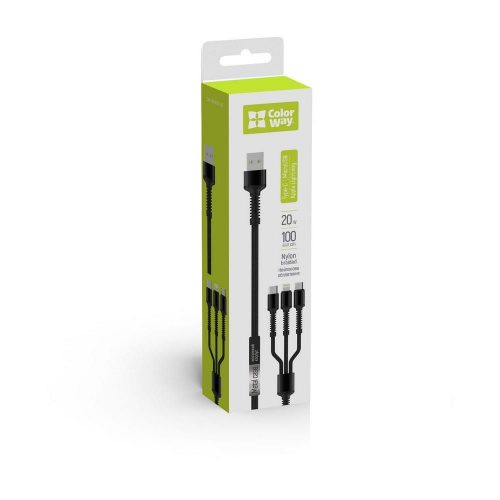 ColorWay Cable 3in1 (Lightning+MicroUSB+Type-C) 4.0A (20W) 1,2m Grey