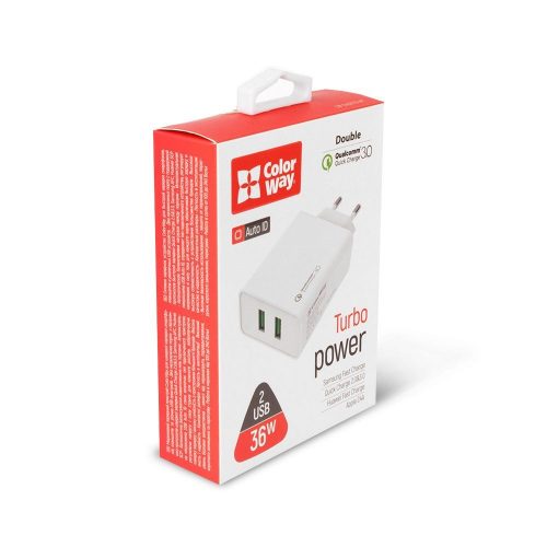 ColorWay USB töltő adapter 2USB Quick Charge 3.0 (36W) White