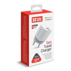   ColorWay USB töltő adapter GaN3 Power Delivery Port PPS USB (Type-C PD + USB QC3.0) (33W) White