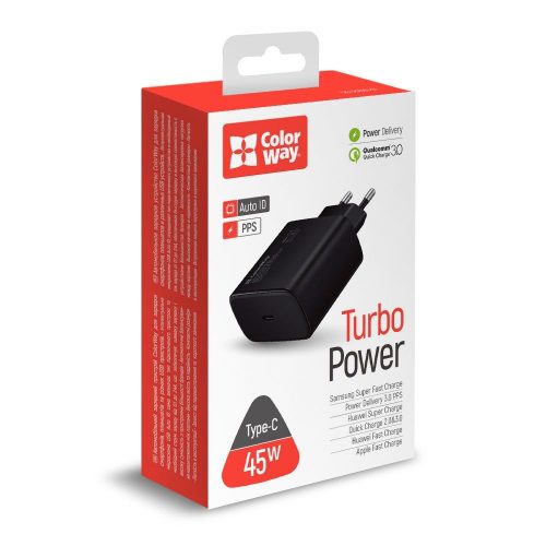 ColorWay USB töltő adapter Power Delivery Port PPS USB Type-C (45W) Black