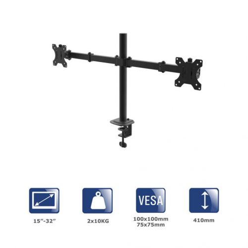 Akyga AK-MB-02 Dual Monitor Arm Double Desk Mount 2x10kg VESA 75x75mm / 100x100mm 15-32"