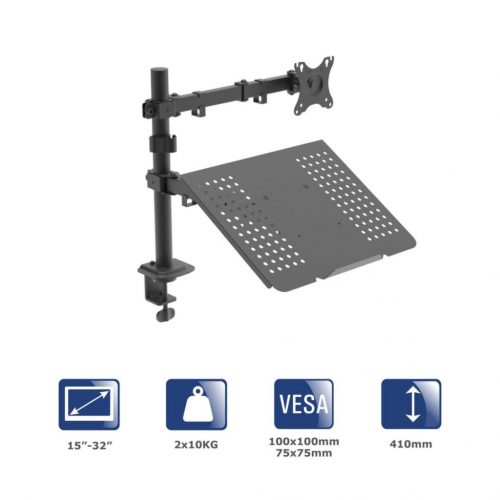 Akyga AK-MB-04 Monitor Arm with Laptop Table Desk Mount with Tray 10kg VESA 75x75mm / 100x100mm 15-32"