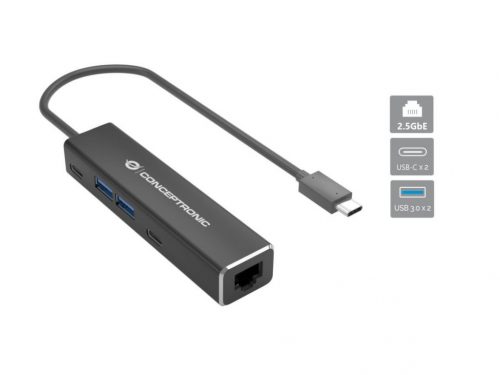 Conceptronic  ABBY14B USB 3.2 Gen 1 2.5GbE Network Adapter with 4-Port USB Hub