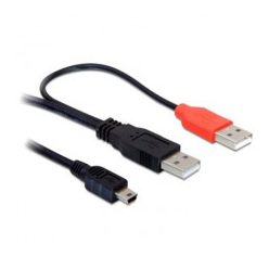 DeLock Cable 2 x USB2.0-A male > USB mini 5-pin 1m Black