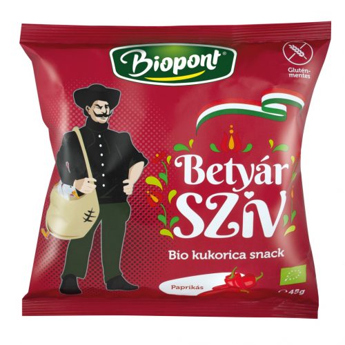 Biopont bio kukorica snack betyár szív paprikás ízesítéssel 45 g