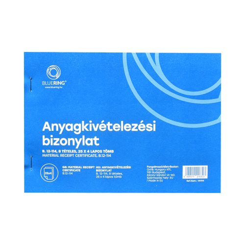 Anyagkivételezési bizonylat A5, 25x4lapos 8 tételes B.12-114 Bluering®