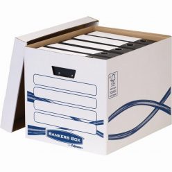   Archiváló konténer, karton, Fellowes® Bankers Box Basic Tall, 10 db/csomag, kék-fehér