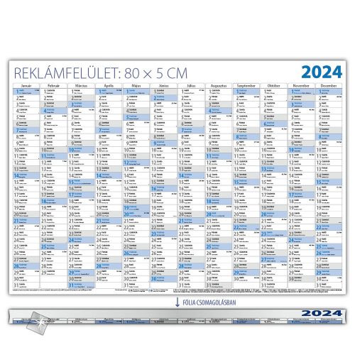 Plakátnaptár kék fólia csomagolás 980 x 680 mm Dayliner 2024.