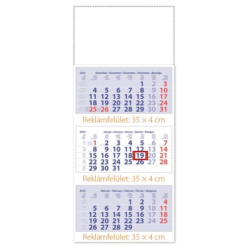 Speditőr naptár3 tömb 3 hónap Maxi Club 330 × 880 mm fejrész nélkül Dayliner 2024.