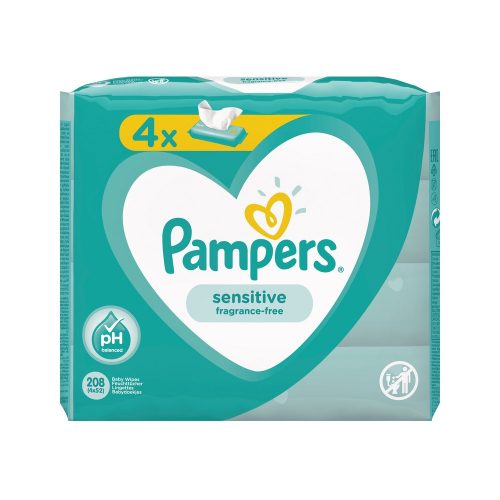 Nedves törlőkendő 4 x 52 lap/doboz Pampers Sensitive