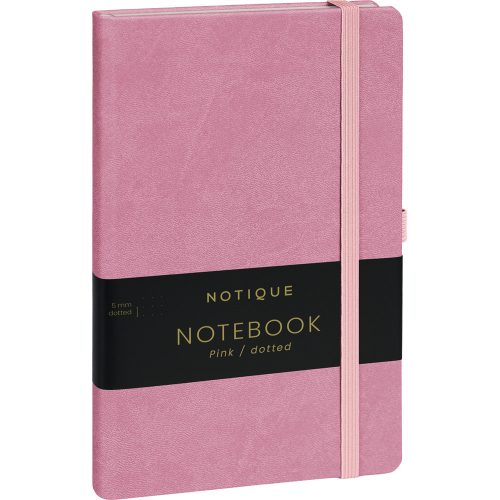 Keménytáblás notesz pontozott vonalozással krémszínű lapokkal leszorító gumiszalaggal Pink 130x210mm, Realsystem