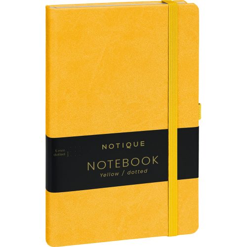 Keménytáblás notesz pontozott vonalozással krémszínű lapokkal leszorító gumiszalaggal Yellow 130x210mm, Realsystem