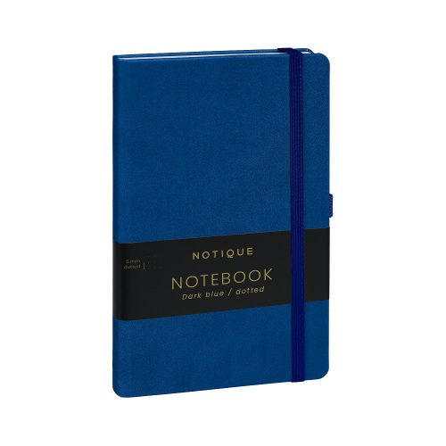 Keménytáblás notesz pontozott vonalozással krémszínű lapokkal leszorító szalaggal Dark blue 130x210mm, Realsystem