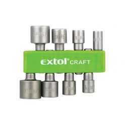   EXTOL CRAFT 8 darabos behajtó készlet hatszögletű csavarokhoz, 5-13mm méretben, 36-38mm hosszúságú, hatszög befogású, nem mágneses, króm-vanádium acélból