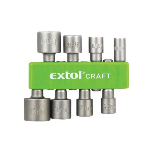 EXTOL CRAFT 8 darabos behajtó készlet hatszögletű csavarokhoz, 5-13mm méretben, 36-38mm hosszúságú, hatszög befogású, nem mágneses, króm-vanádium acélból