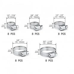   40 db-os Tömlőbilincs Készlet - (2,54/10,16 cm - 2,54-2,54/20,32 cm) Rozsdamentes Acél Tömlő Rögzítő Készlet